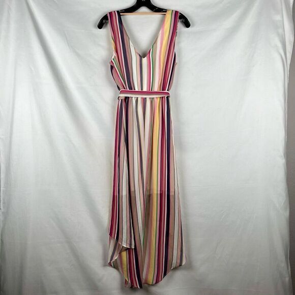 BCX Stripe V-neck Belted Maxi Dress Large - Picture 3 of 8